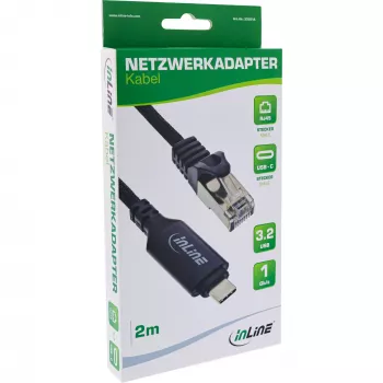Tīkla kabelis InLine 33381A USB-C uz RJ45 Cat6 2m Melns