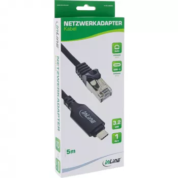 Tīkla kabelis InLine 33381B USB-C uz RJ45 Gigabit 5m Melns