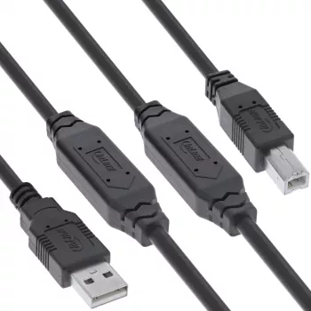 InLine USB 2.0 aktīvais kabelis, USB-A vīrišķais uz USB-B vīrišķais, 20 m, 20 m, USB A, USB B, USB 2.0, 0,48 Gbit/s, melns