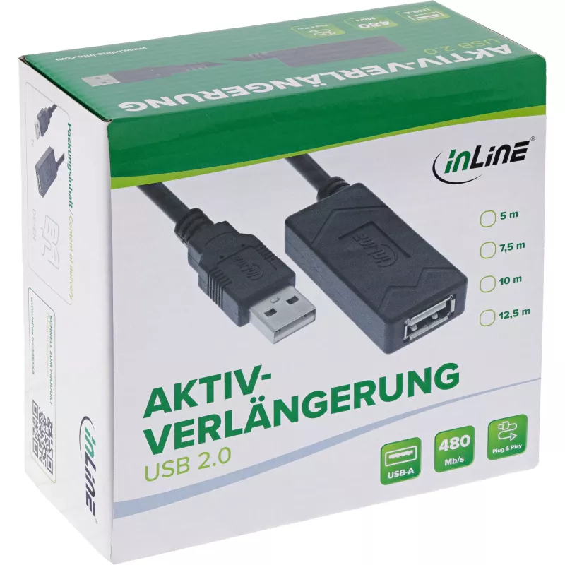 InLine USB 2.0 aktīvais pagarinātājs, USB-A vīr./siev., 7,5 m