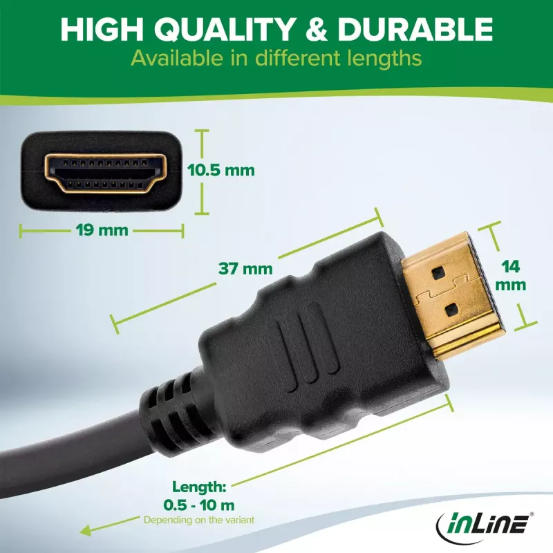 InLine HDMI kabelis, HDMI High Speed ar Ethernet, vīrišķais / vīrišķais, melns, 3m