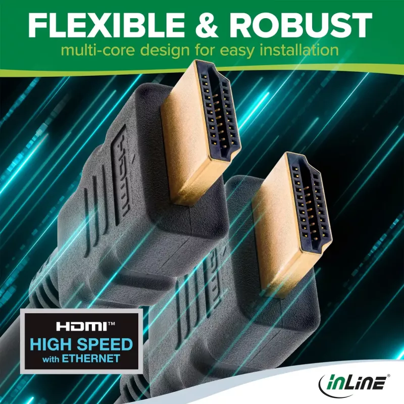 InLine HDMI kabelis, HDMI High Speed ar Ethernet, vīrišķais / vīrišķais, melns, 3m