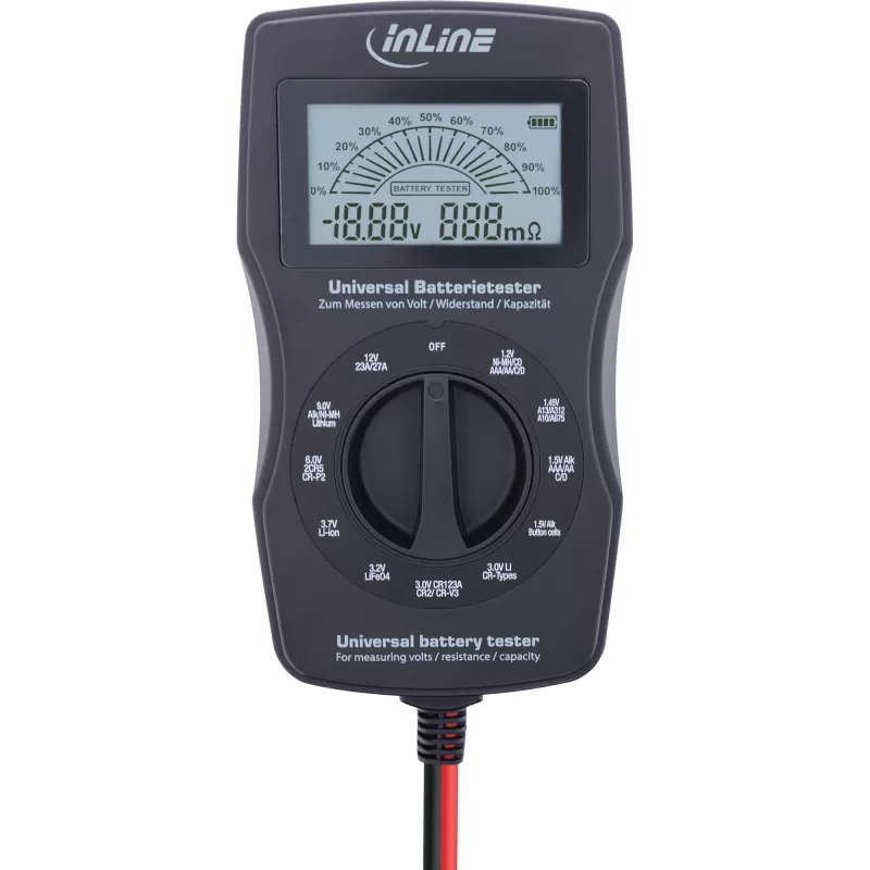 InLine multifunkcionāls bateriju testētājs, mērierīce ar LCD displeju