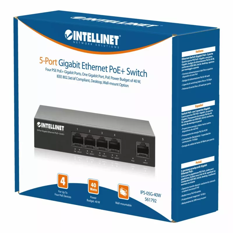 Intellinet 561792 tīkla slēdzis, Gigabit Ethernet (10/100/1000), Power over Ethernet (PoE), melns
