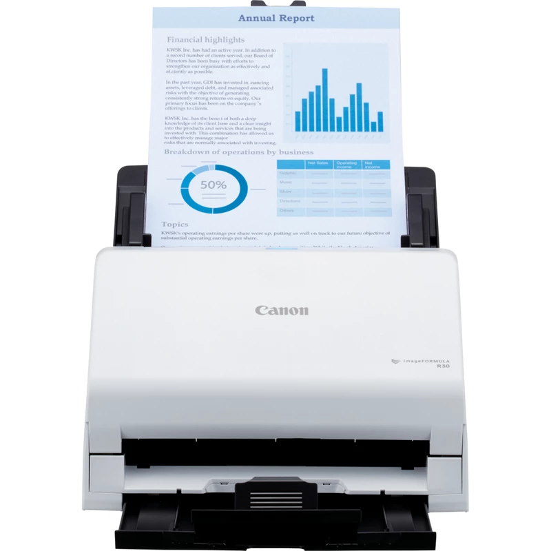 Canon imageFORMULA R30 bezvadītāja galda dokumentu skeneris, 216 x 356 mm, 600 x 600 DPI, ADF + lokšņu padeves skeneris, balts, CIS, RGB LED