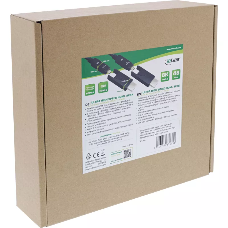 InLine HDMI AOC kabelis, Ultra High Speed HDMI, 8K4K, noņemams spraudnis, 30m