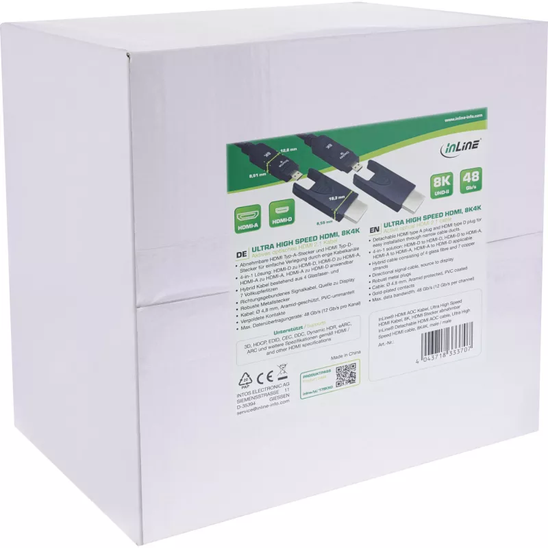InLine HDMI AOC kabelis, Ultra High Speed HDMI, 8K4K, noņemams spraudnis, 80m
