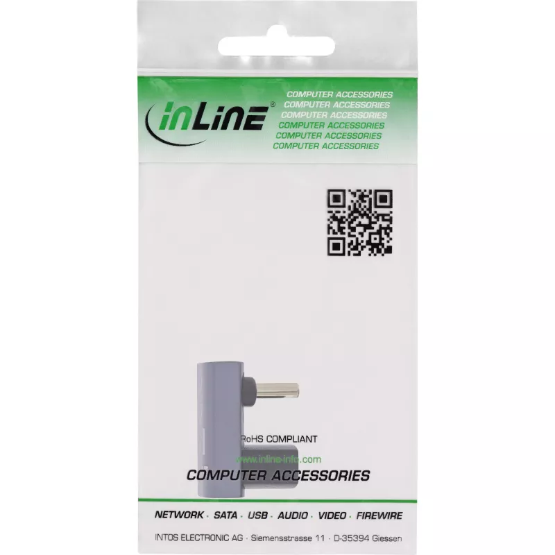 InLine USB4 adapteris, USB-C vīrišķais/sievišķais 180°, alumīnijs, pelēks