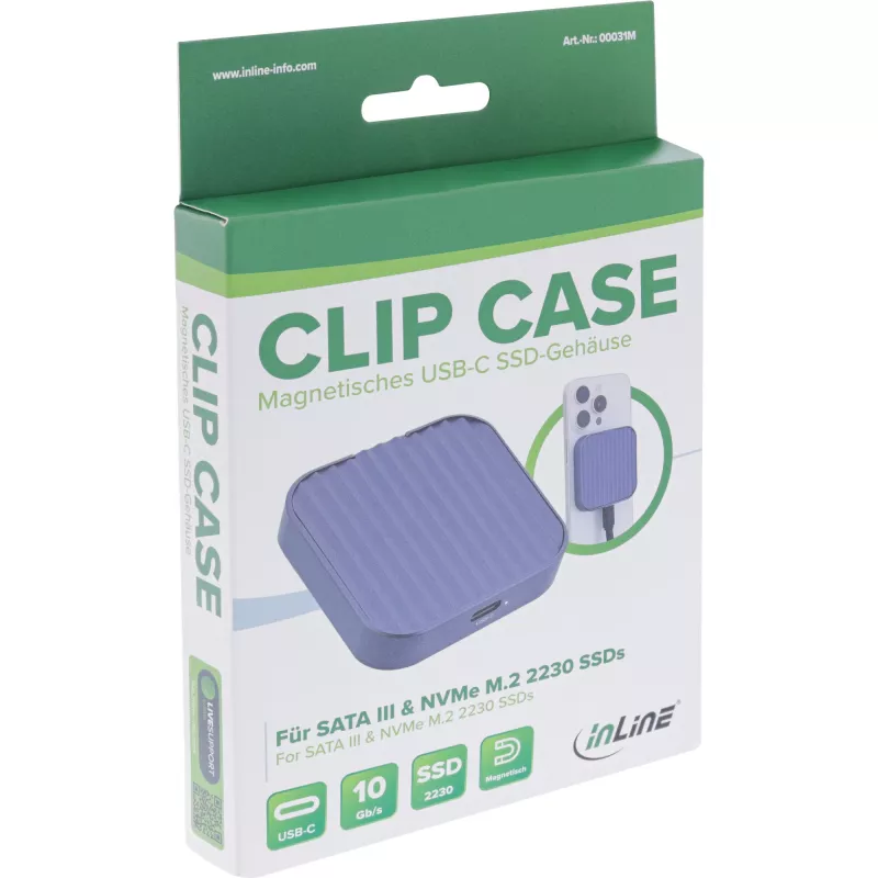 InLine Clip Case - Magnētiskais USB-C korpuss SATA III un NVMe M.2 SSD diskiem