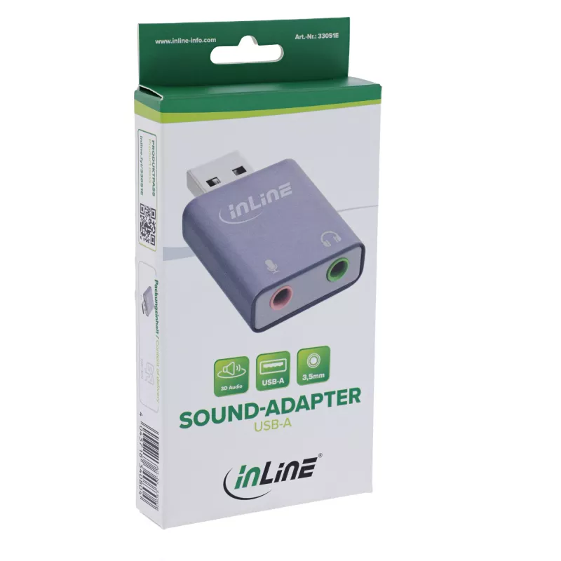 Audio pārveidotājs InLine 33051E USB Type-A pelēks 42mm x 30mm x 12mm