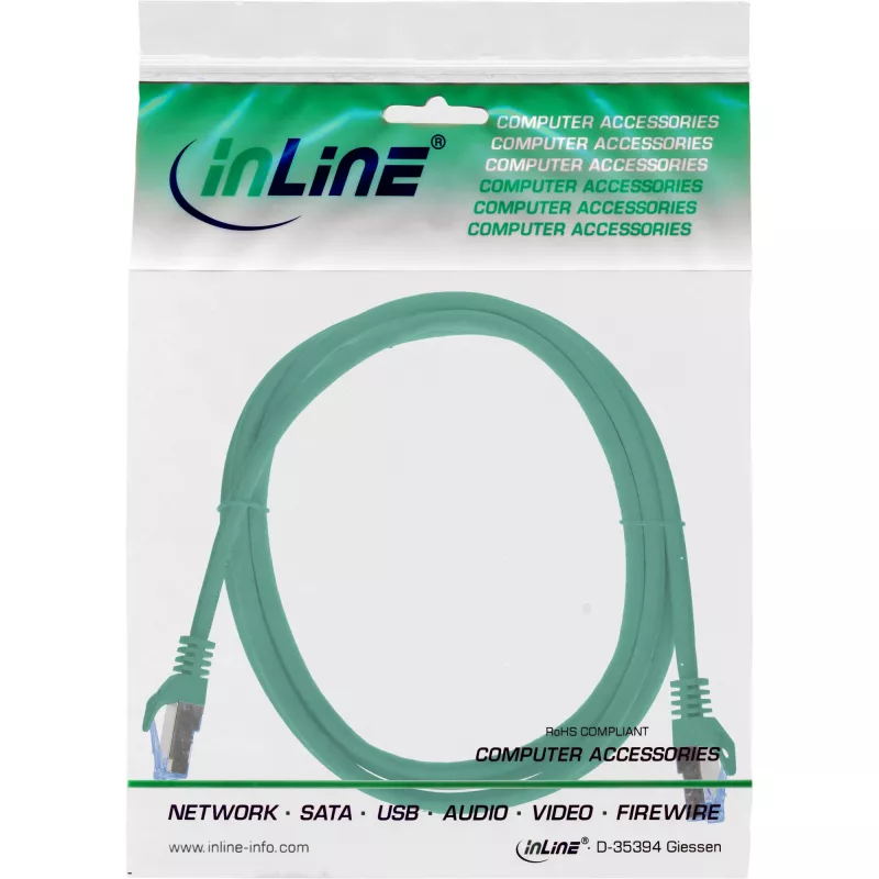InLine 72601G tīkla kabelis, zaļš, 1 m, Cat6a, S/FTP (S-STP)