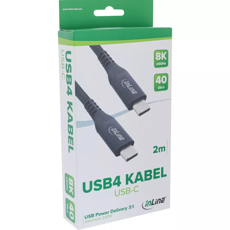 InLine 35902A USB kabelis USB4 Gen 3x2 2 m USB C Melns