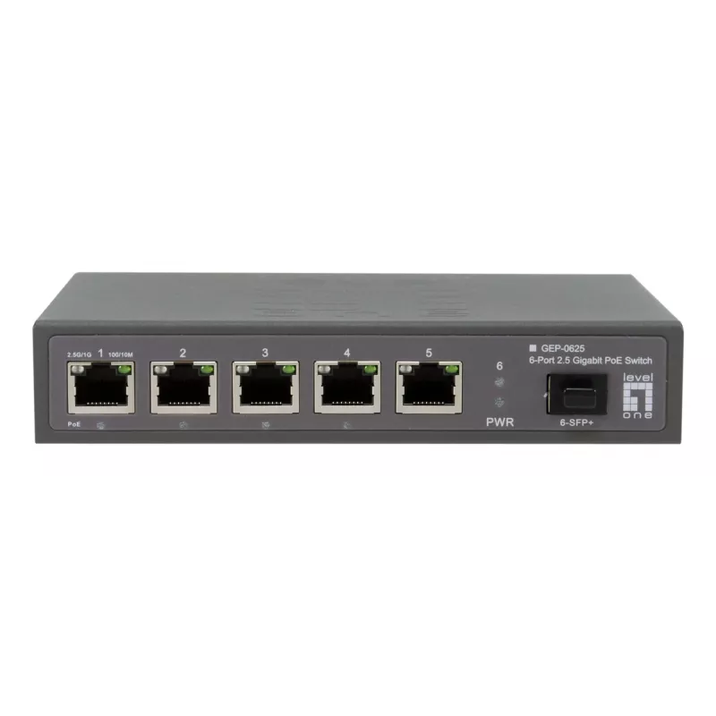 LevelOne GEP-0625 tīkla komutators Nepārvaldāms 2.5G Ethernet (100/1000/2500) Power over Ethernet (PoE) Melns