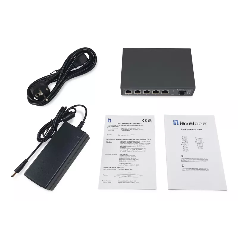 LevelOne GEP-0625 tīkla komutators Nepārvaldāms 2.5G Ethernet (100/1000/2500) Power over Ethernet (PoE) Melns