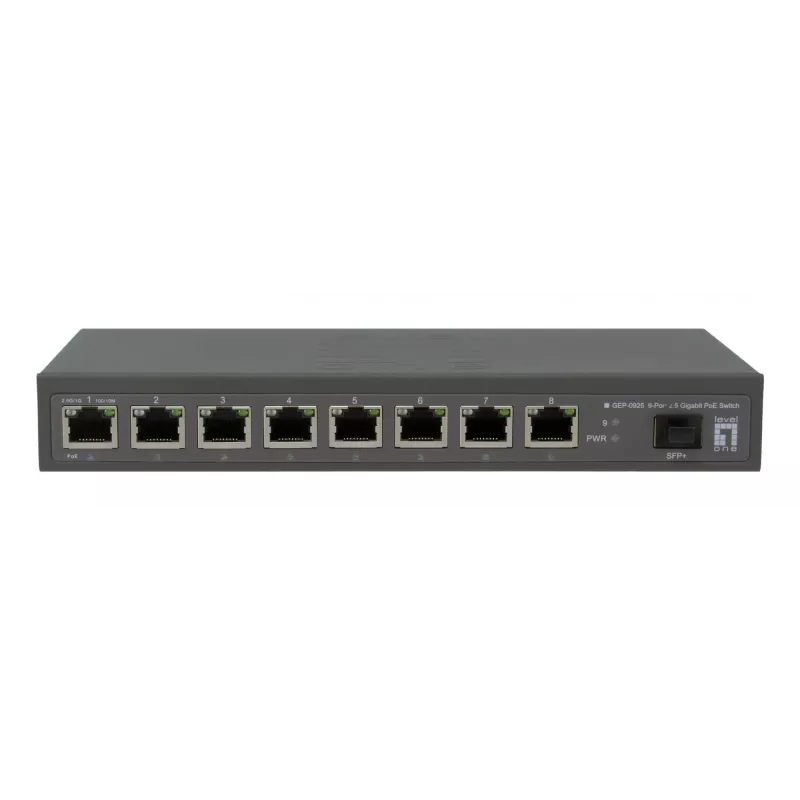 LevelOne GEP-0925 tīkla slēdzis Nevadāms 2.5G Ethernet (100/1000/2500) Power over Ethernet (PoE) Melns
