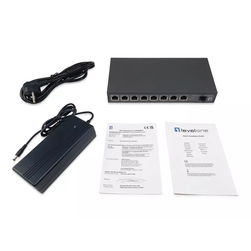 LevelOne GEP-0925 tīkla slēdzis Nevadāms 2.5G Ethernet (100/1000/2500) Power over Ethernet (PoE) Melns