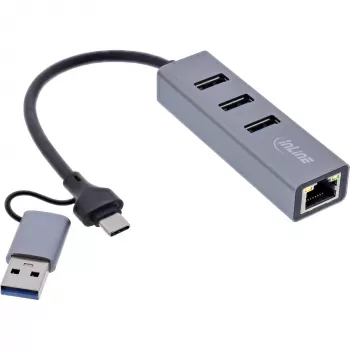 InLine 33380S interfeisa centrmezgls USB 3.2 Gen 1 (3.1 Gen 1) Type-A + Type-C 5000 Mbit/s Pelēks