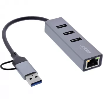 InLine 33380S interfeisa centrmezgls USB 3.2 Gen 1 (3.1 Gen 1) Type-A + Type-C 5000 Mbit/s Pelēks