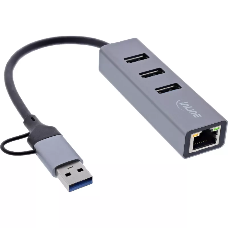 InLine 33380S interfeisa centrmezgls USB 3.2 Gen 1 (3.1 Gen 1) Type-A + Type-C 5000 Mbit/s Pelēks