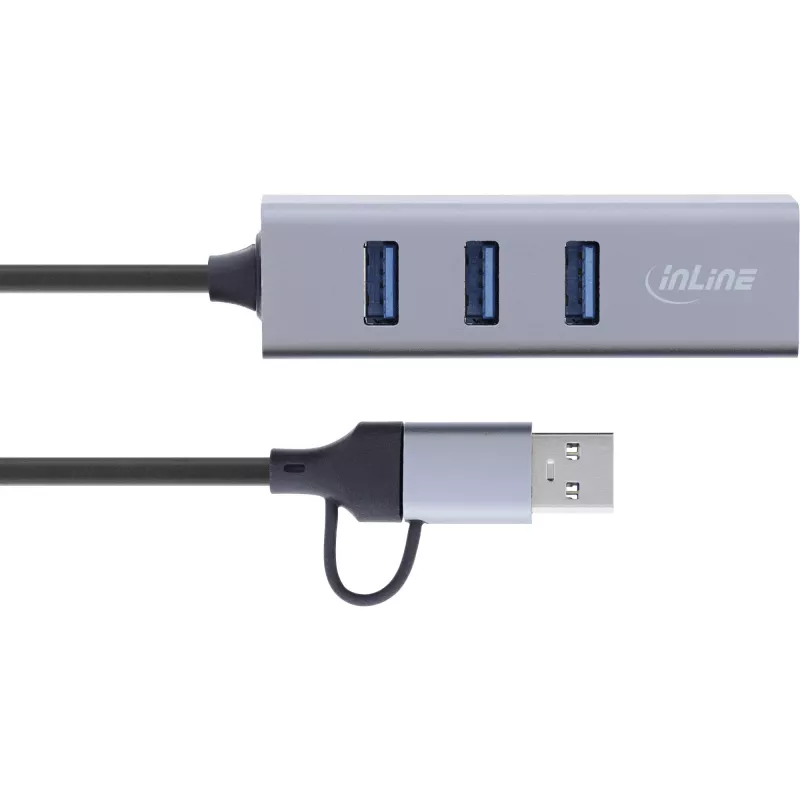 InLine 33380S interfeisa centrmezgls USB 3.2 Gen 1 (3.1 Gen 1) Type-A + Type-C 5000 Mbit/s Pelēks