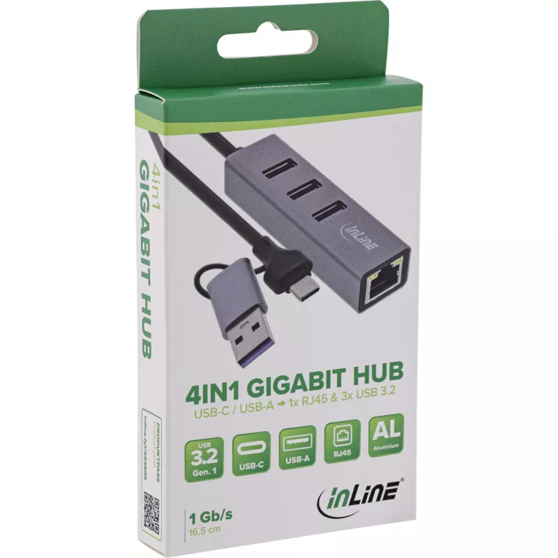 InLine 33380S interfeisa centrmezgls USB 3.2 Gen 1 (3.1 Gen 1) Type-A + Type-C 5000 Mbit/s Pelēks