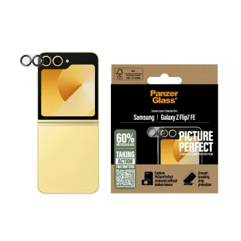 Kameras objektīva aizsargs PanzerGlass PicturePerfect Samsung Galaxy Z Flip7 FE — rūdīts stikls, silikons, caurspīdīgs, 1 gab.