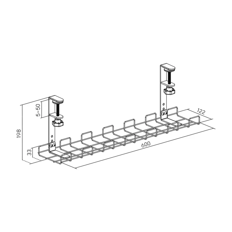 Kabeļu pārvaldības režģis 60 cm InLine 23190G galda montāžai ar skrūvskavām, melns