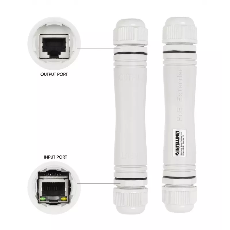 Intellinet īpaši tāla darbības attāluma āra Fast Ethernet PoE+ paplašinātāja komplekts 1000 m 95 W IP67