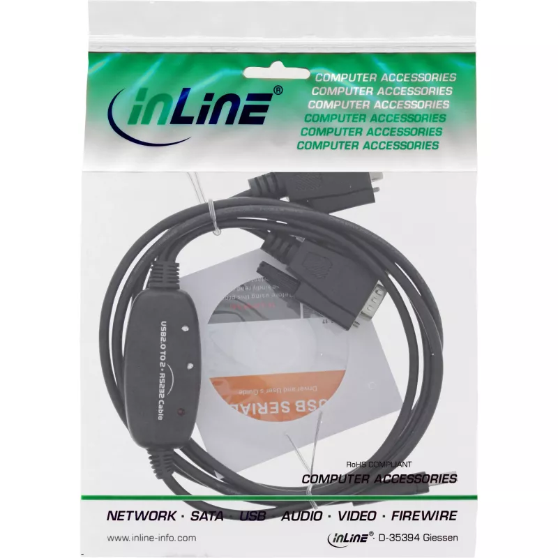 InLine USB 2.0 uz 2x seriālo adapteru kabelis USB Type A uz 2x 9 kontaktu Sub-D vīriešu 1,5 m