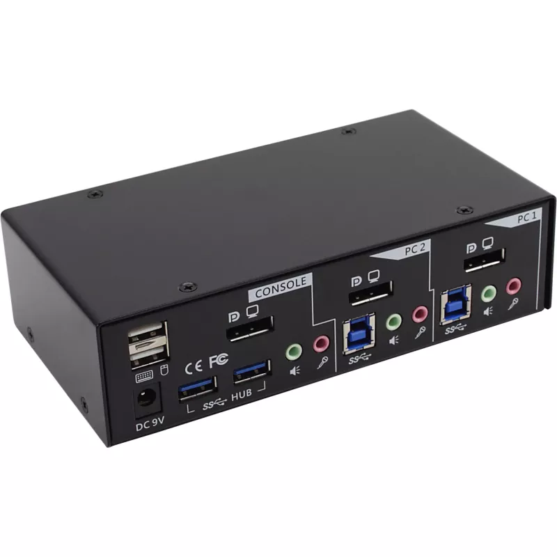 InLine galddatora KVM slēdzis 2 portu DisplayPort USB 3.0 centrmezgls ar audio