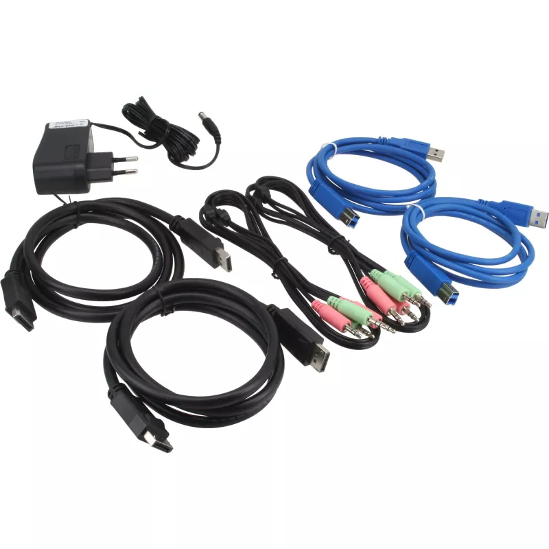 InLine galddatora KVM slēdzis 2 portu DisplayPort USB 3.0 centrmezgls ar audio