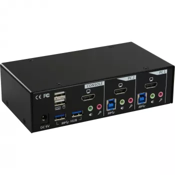 InLine galddatora KVM slēdzis, 2 portu, HDMI, USB 3.0 centrmezgls, ar audio