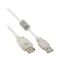 InLine USB 2.0 pagarinātāja kabelis, A tips vīr./sievišķais, caurspīdīgs, ar ferītu, 5 m