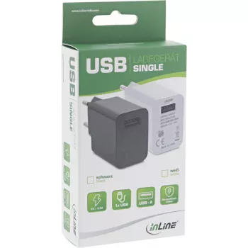 InLine USB strāvas adapteris Single, 100–240 V uz 5 V/2,5 A, melns