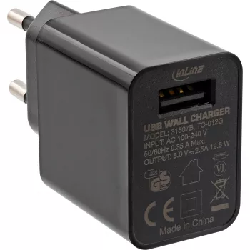 InLine USB strāvas adapteris Single, 100–240 V uz 5 V/2,5 A, melns
