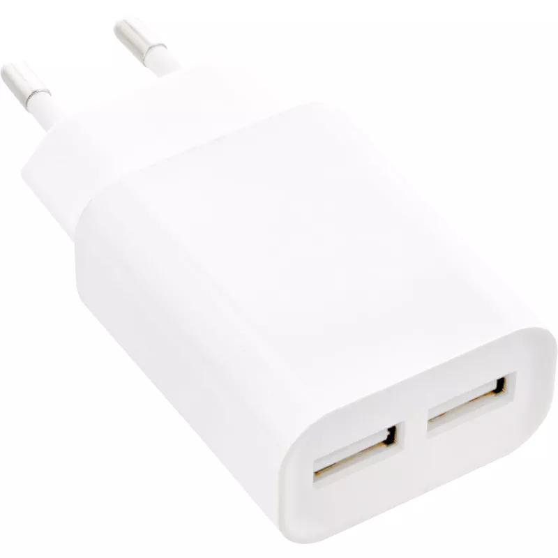 InLine USB strāvas adapteris DUO, 2 pieslēgvietas, 100-240 V maiņstrāva uz 5 V / 2,1 A, balts
