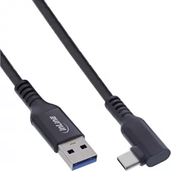 InLine USB 3.2 Gen.1 kabelis, USB-C spraudnis leņķveida - USB-A spraudnis VR, melns, 5m