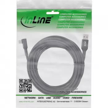 InLine USB 3.2 Gen.1 kabelis, USB-C spraudnis leņķveida - USB-A spraudnis VR, melns, 5m