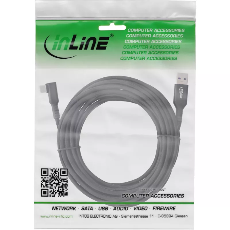 InLine USB 3.2 Gen.1 kabelis, USB-C spraudnis leņķveida - USB-A spraudnis VR, melns, 5m