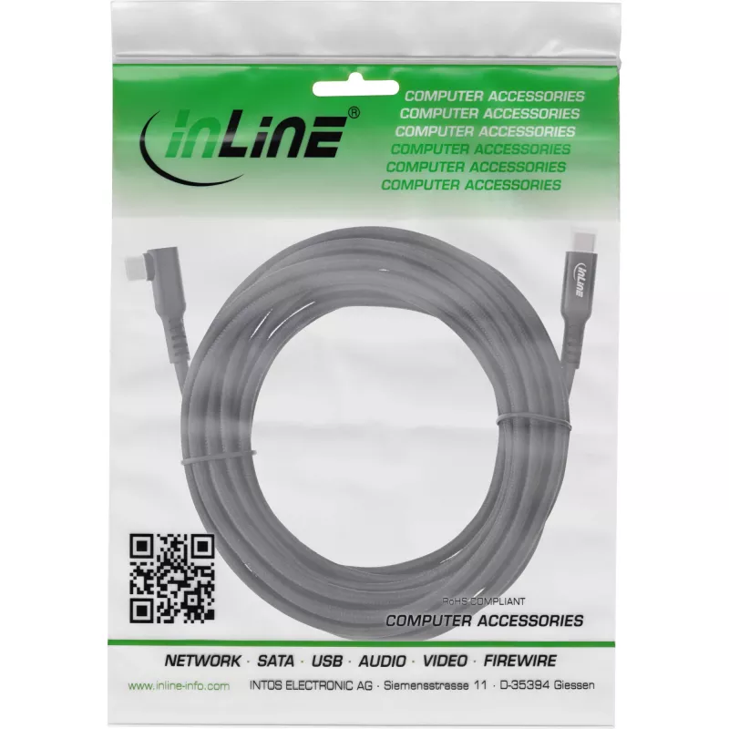 InLine USB 3.2 Gen.1 kabelis, USB Type-C vīrišķais/vīrišķais leņķa VR, melns, 5 m