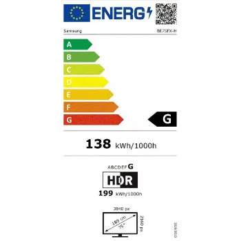 Samsung BE75FX-H Digitālās izkārtnes plakanais panelis 190,5 cm (75 collas) LED Wi-Fi 4K Ultra HD Melns Iebūvēts procesors Tizen 16/7