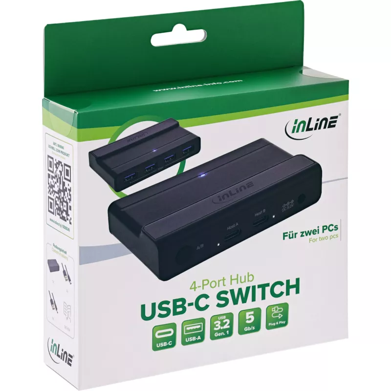 InLine 60604I USB-C koplietošanas slēdzis ar 4 portu USB centrmezglu