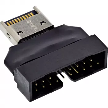 InLine 33446T kabeļa savienotāja adapteris USB Type-E Key A, 20-pin USB 3.0 galvene, 19-pin melna