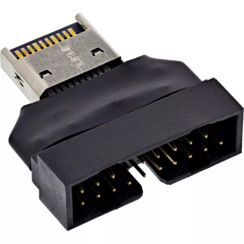 InLine 33446T kabeļa savienotāja adapteris USB Type-E Key A, 20-pin USB 3.0 galvene, 19-pin melna