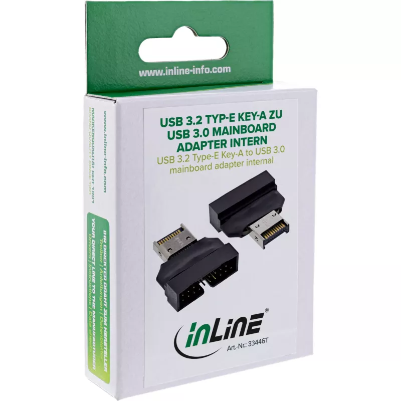 InLine 33446T kabeļa savienotāja adapteris USB Type-E Key A, 20-pin USB 3.0 galvene, 19-pin melna