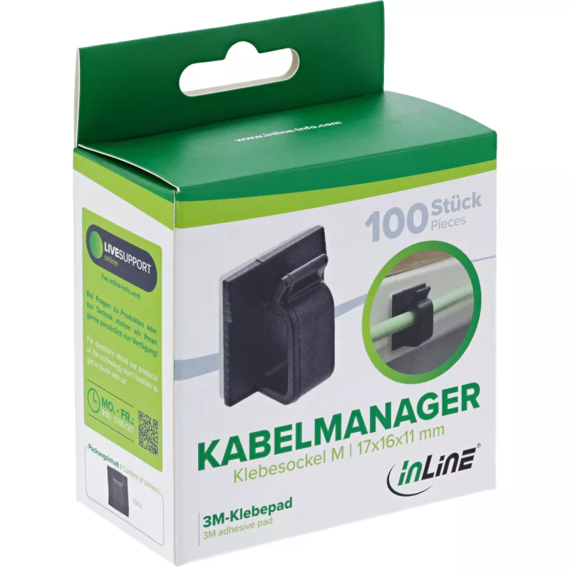 InLine 59971G kabeļu organizators Universāls Kabeļu āķis Melns 100 gab.
