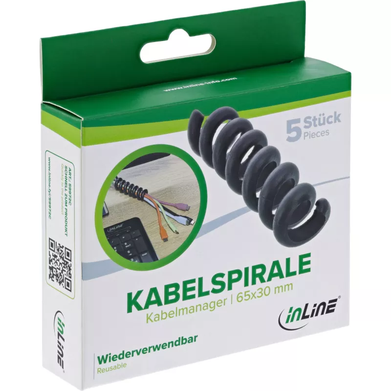 InLine 59972C kabeļu organizētājs Universāls Kabeļu apvalks Melns 5 gab.