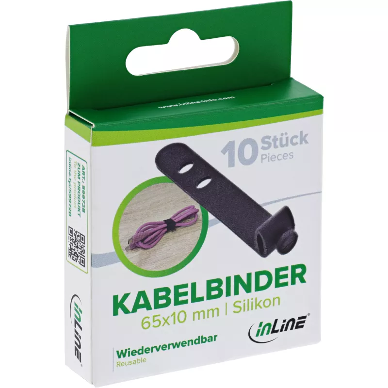 InLine 59972B kabeļu saite Kāpņu kabeļu saite Silikons Melns 10 gab.