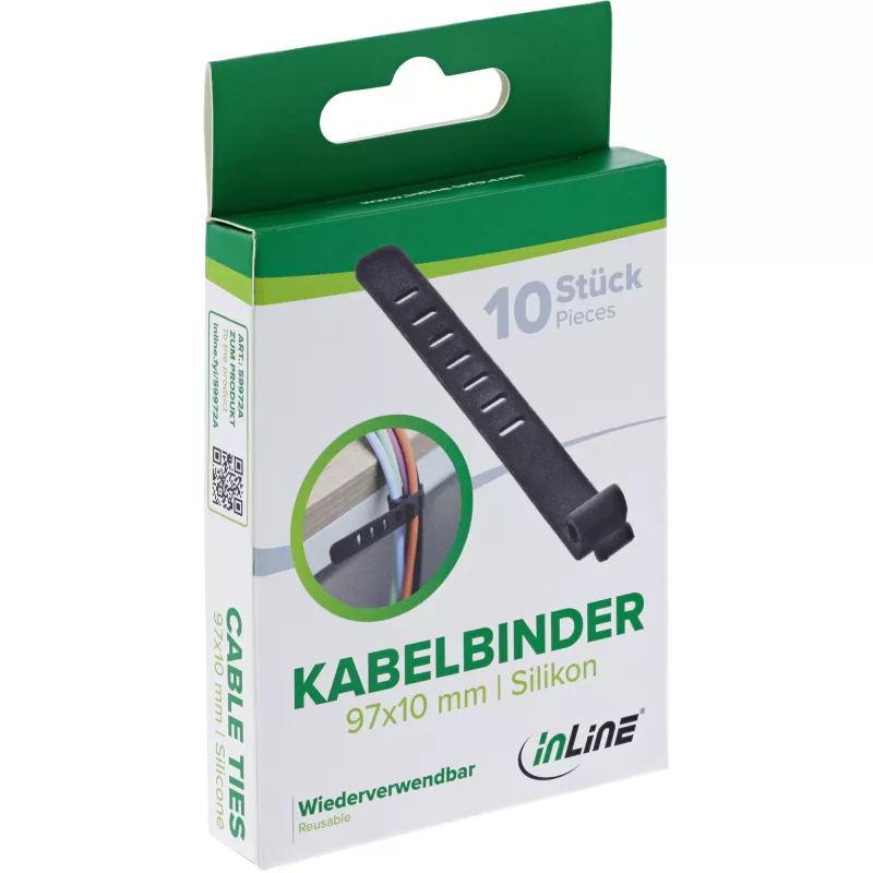 InLine 59972A kabeļu saite Kāpņveida kabeļu saite Silikons Melna 10 gab.