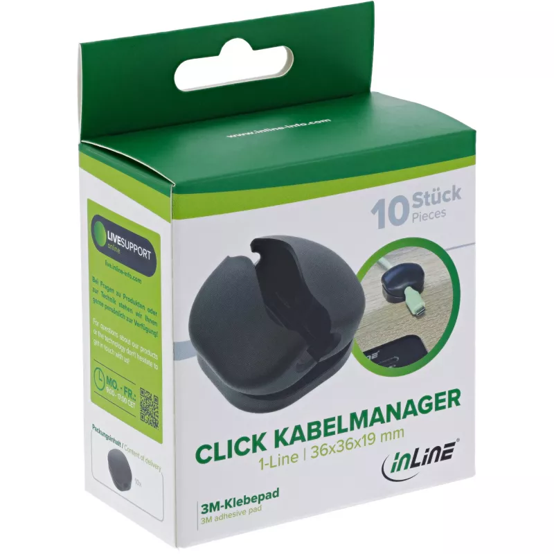 InLine 59971M kabeļu organizators Universāls Kabeļu klipsis Melns 10 gab.